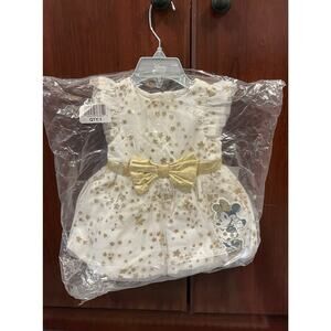NWT Disney Babies Gold Glitter Stars Minnie Mouse Holiday Dress Size 3-6 months